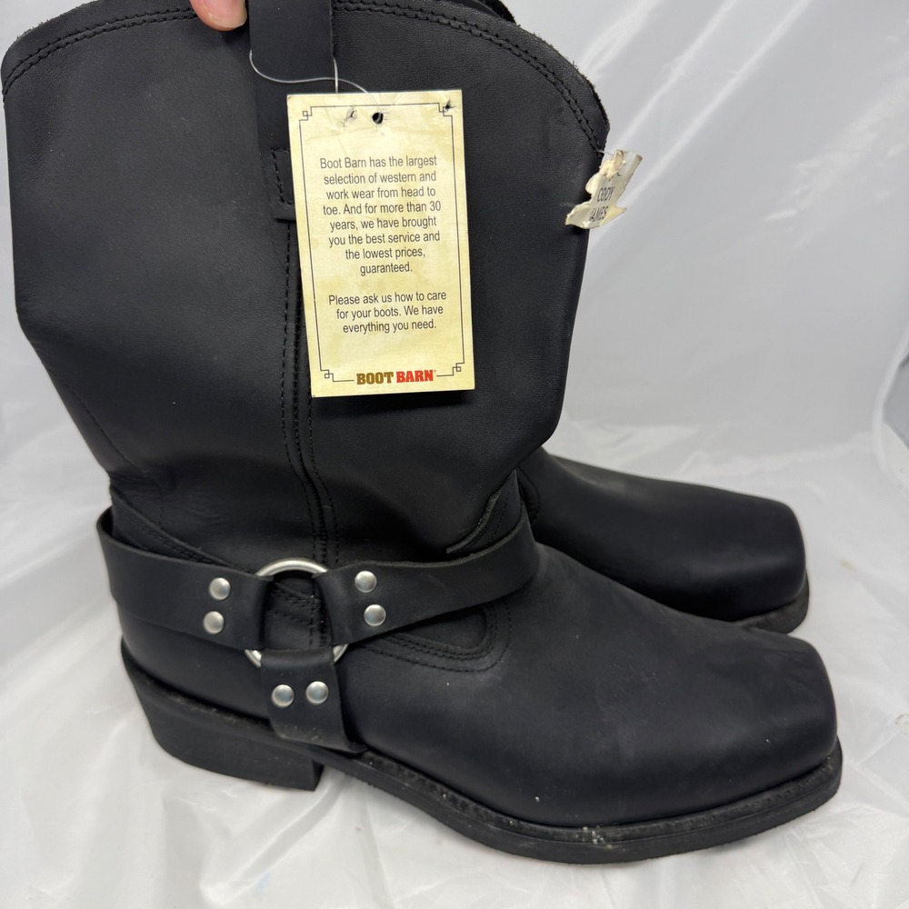 Cody James Mens Black Leather Harness Boots Square Toe CJ9995BL Size 14M
